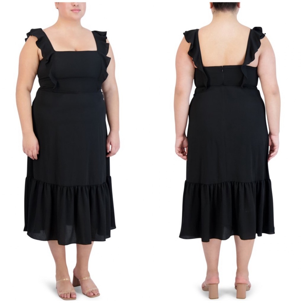 BCBG Paris Ruffle Strap Flounced Hem Midi Dress